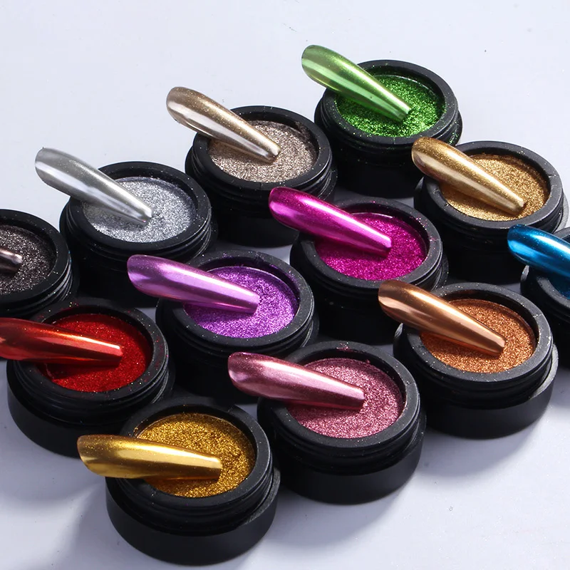 

1 Box Soild Mirror Nail Glitter Powder Rose Gold Silver Metallic Powder For Nails Shining Chrome Pigment UV Gel Polish Decor