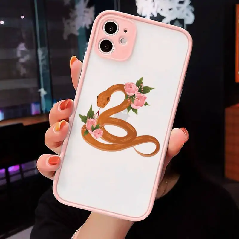 

Hand Snake Phone Case Pink matte transparent For iPhone 7 8 x xs xr 11 12 pro plus max mini Clear Funda