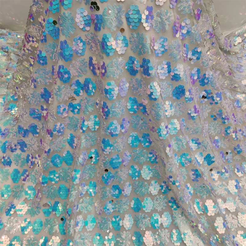 

New Beautiful african colorful blue beads lace design fabric 2021 Stage costume Lace embroidery fabric MF59