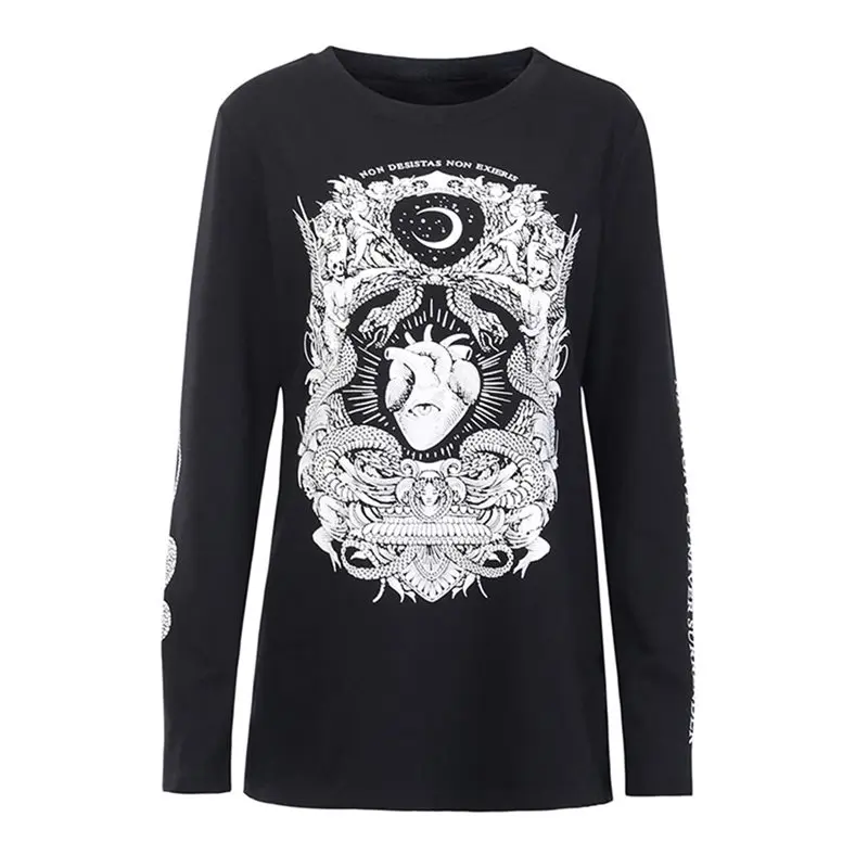 Женская футболка с принтом в готическом стиле черные топы Повседневная