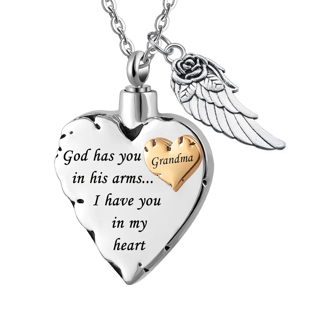 God has you in his arms with Angel Wing Heart ожерелье с кремационной урной for Ash Urn Jewelry медальон на