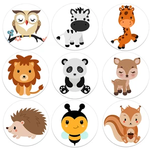 Мультяшные наклейки с животными в зоопарке для детей, классические игрушки, Подарочная сумка, круглые наклейки, этикетки, украшения для дня земли
