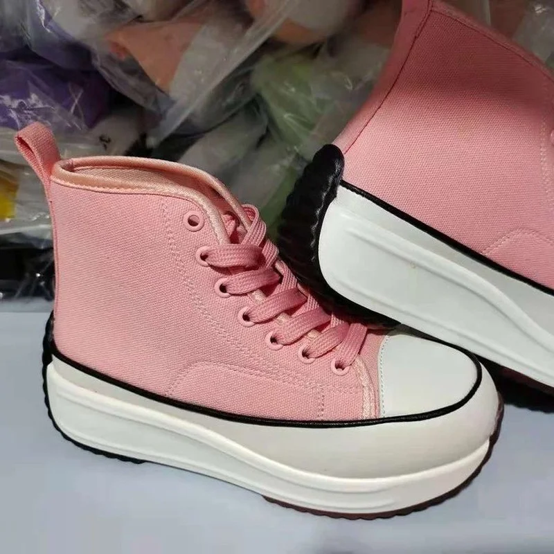 

High-top Vulcanized Shoes Women's Thick-soled Canvas Shoes Fashion Flat-soled Hip-hop Shoes Lightweight Designer Same Style