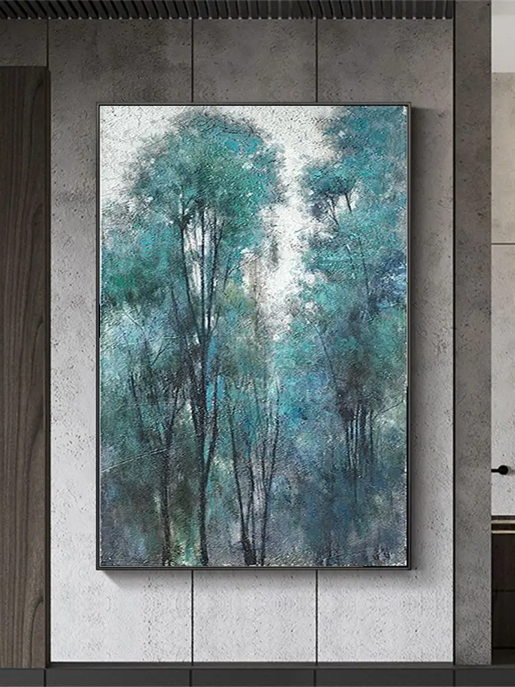 

Modern hand-painted oil painting abstract plant pine tree green healthy life canvas picture for home living room decor wall art