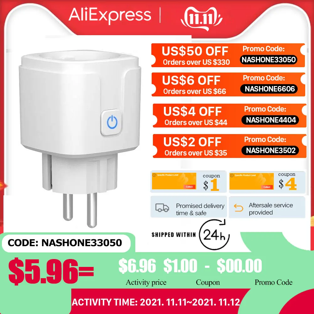 Умная розетка с ваттметром таймером Tuya измеритель мощности Wi-Fi одиночные розетки