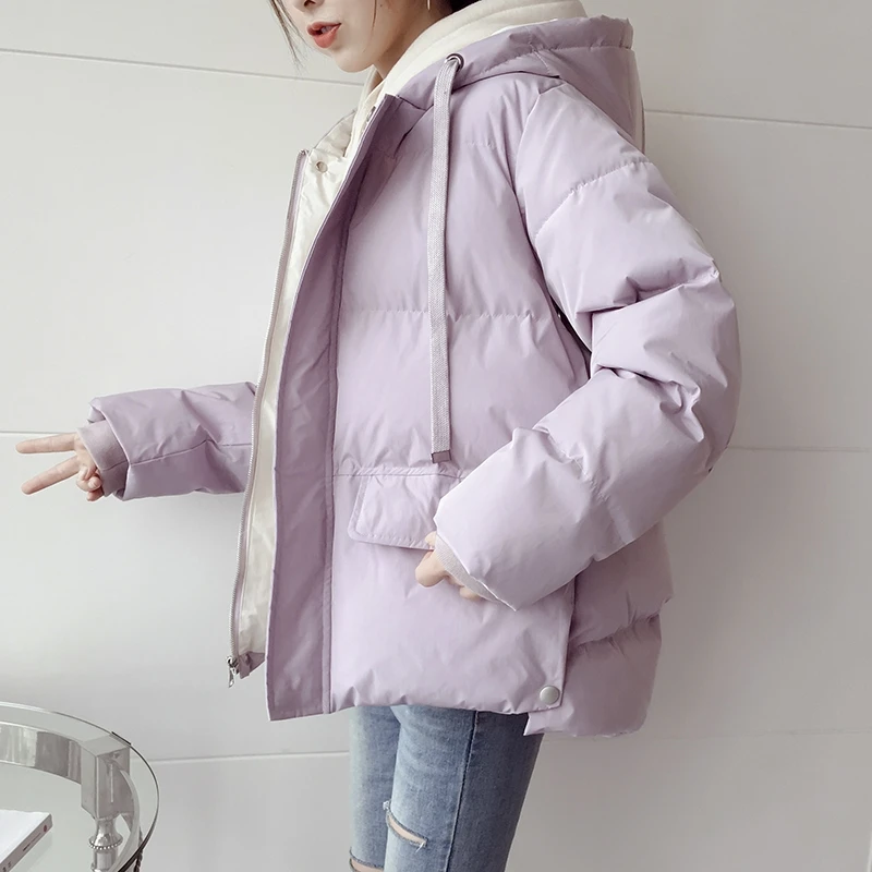 

Down Jacket Women's Winter Clothes Coat 2021 New Loose Thickened Hooded Cotton Quilt Coats Parkas Bubble Short Puffer Jacket