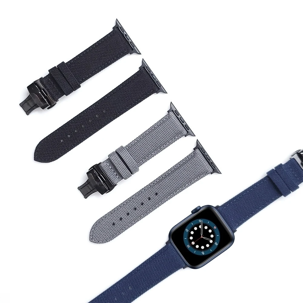 

For Apple Watch Series 6 Butterfly Buckle Canvas Nylon Watchband SE 5 4 3 2 1 Band Strap For iWatch 44mm 40mm 42mm 38mm Bracelet