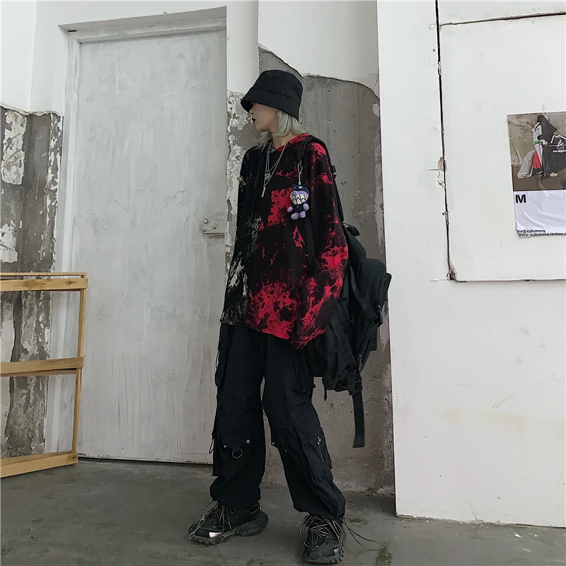 Neploe/футболка со шнурками с длинными рукавами и капюшоном, Осень-зима, Harajuku, футболки в стиле хип-хоп, мужские женские толстовки контрастного цвета, футболки на подошве 54720