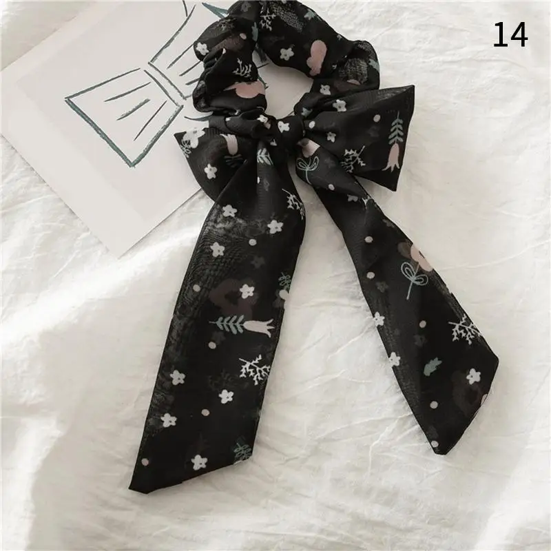 57 Floral Print Elastic Knot Ribbon Scrunchies Women Vintage Big Bow Fabric Hair Ties Girls Satin Hair Accessories Soft Hairbands - Цвет: 57