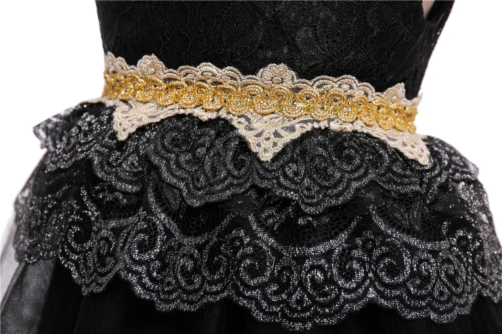 Free Shipping Full Lenght Children Party Dress 2021 New Arrival Black Girl Dresses Pageant Lace Applique Gold Kids Evening Gowns |