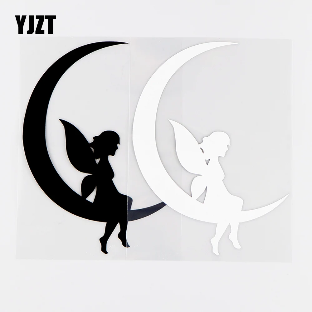 

YJZT 11.5X15.5CM Funny Cartoon Car Sticker Vinyl Decal Beautiful Angel Girl On The Moon Black / Silver 10A-0231