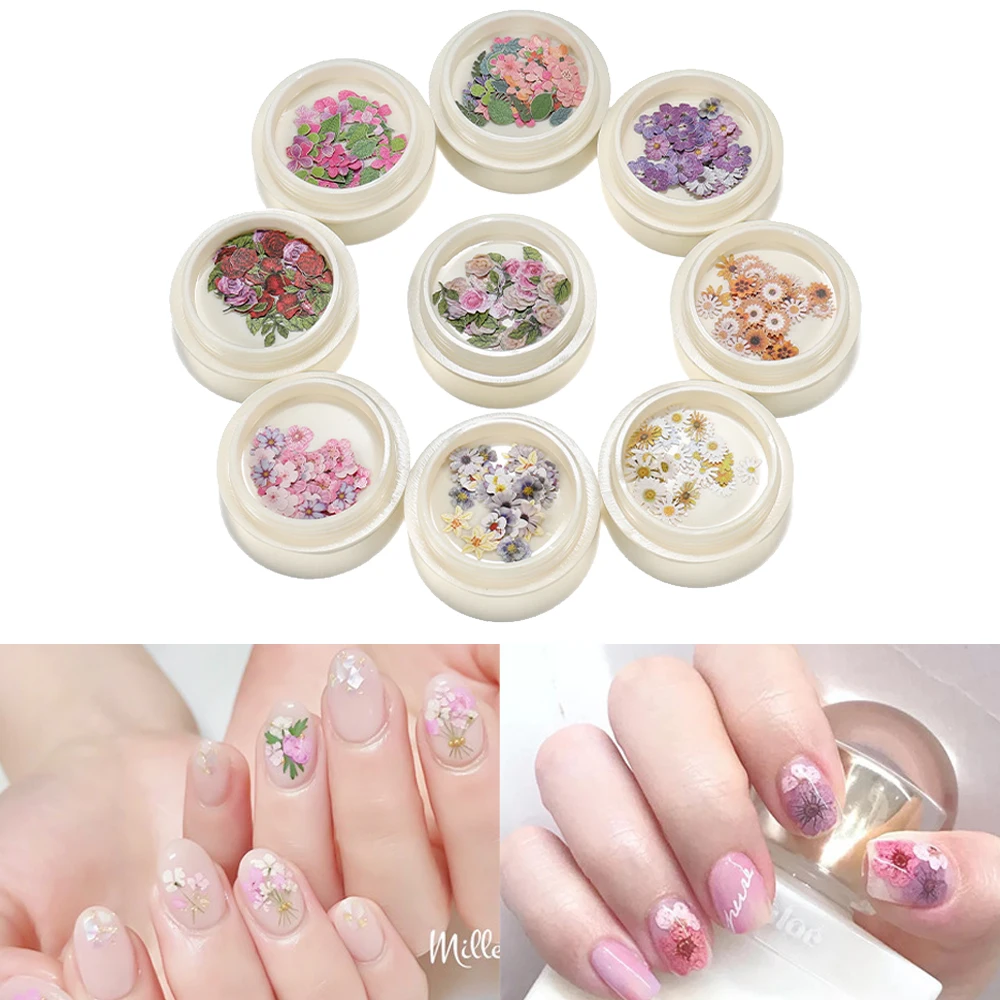 

50 шт./корт. 3D Цветочные наклейки, наклейки из древесной целлюлозы, разнообразные дизайнерские хлопья для ногтей, декор для лица из смолы, рем...