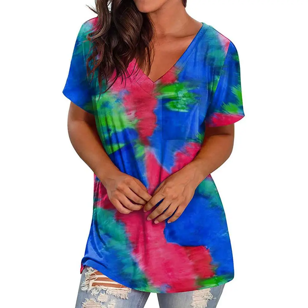 Лето 2020 Новая мода Повседневная футболка с короткими рукавами для женщин v