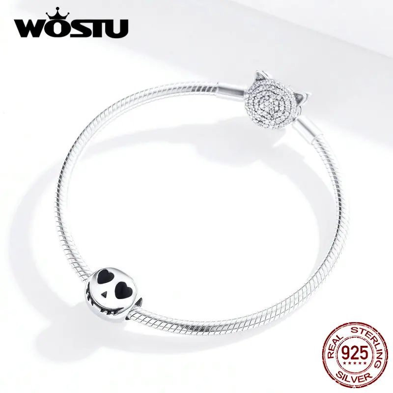 WOSTU Хэллоуин 925 стерлингового серебра страшный череп бусины подходят