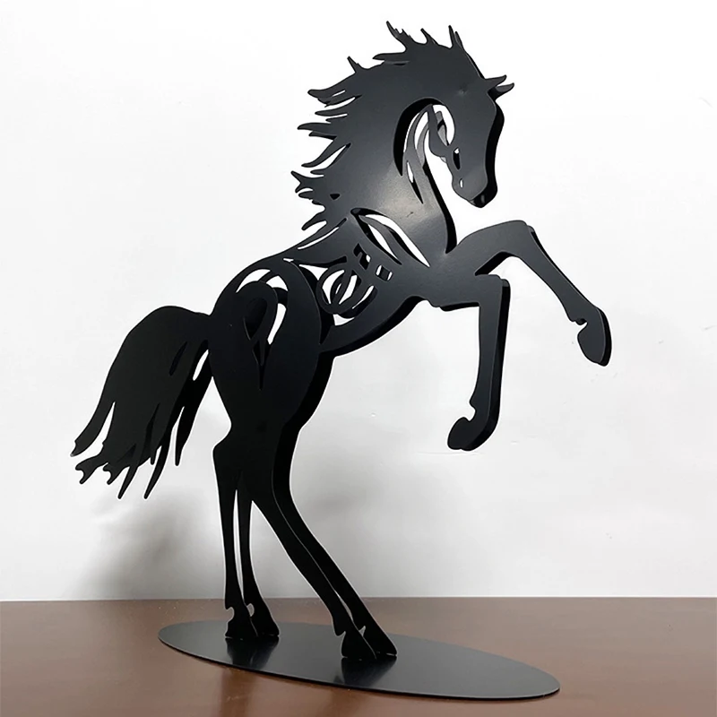 

New Full Body Horse Sculpture Modern Statue Black Metal Art Men Gift Kiss Horse Running Horse Decoration Home Outdoor Ornament
