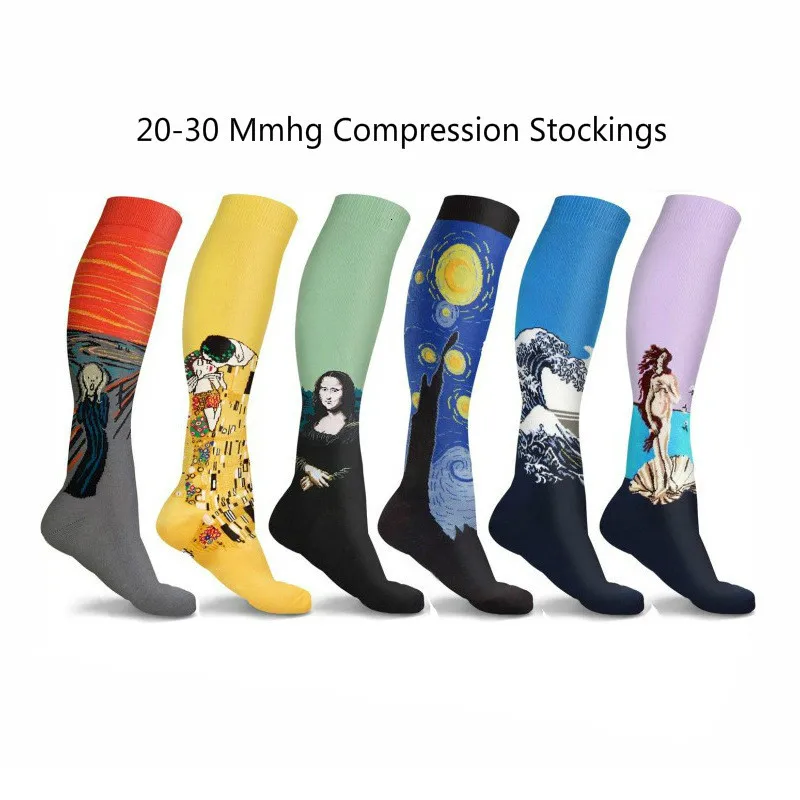 Новые Компрессионные носки для мужчин и женщин масляная живопись Чулки под