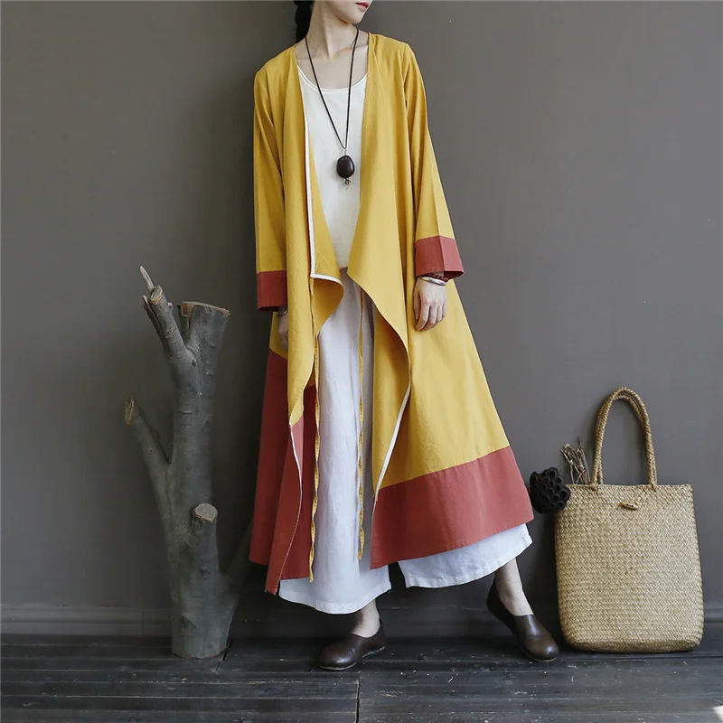 Женский Цветной Тренч в стиле пэчворк китайский стиль пальто осень 2019 длинный