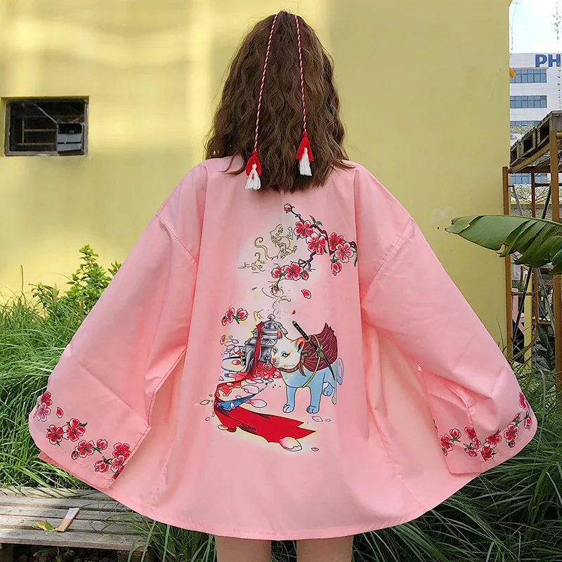 as picture Yukata женский японский кимоно кардиган с принтом кота с длинным рукавом рубашка повседневные кимоно Femme азиатские Кимоно костюмы косплей Kawaii - Цвет: as picture