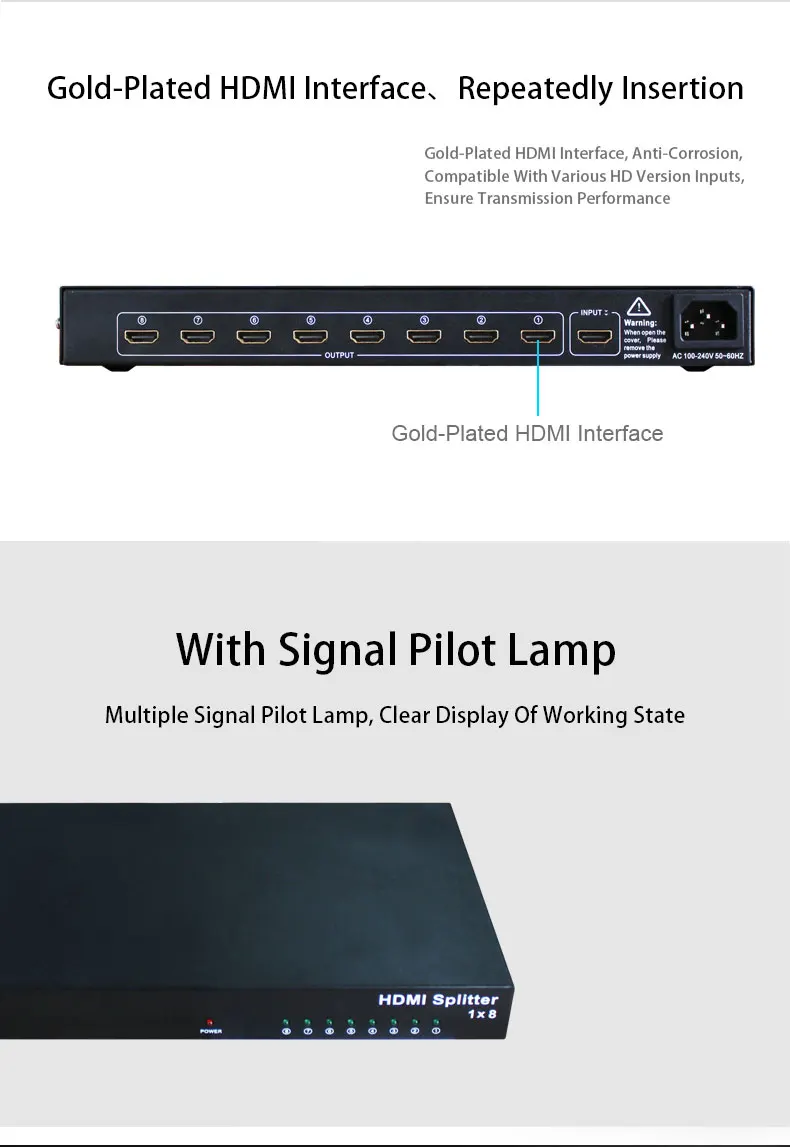 HDMI сплиттер AMS H1S8 1 в 8 с блоком питания для наружного светодиодного