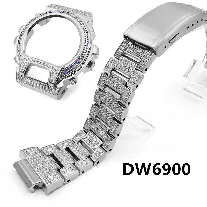 

dw6900 Diamonds iced out diamond case Diamonds watchband series and frame Diamonds case bracelet dw6900 bezel Diamonds dw 6900