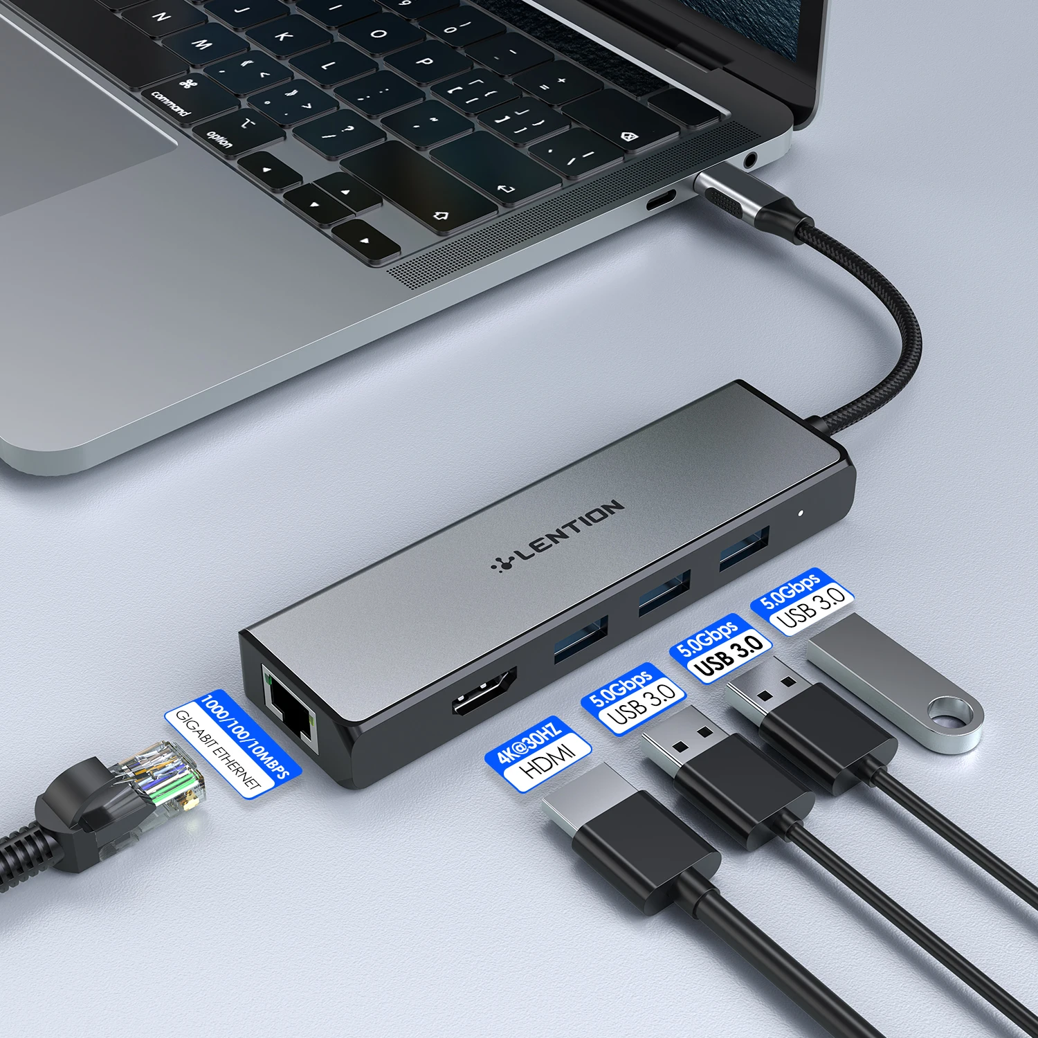 USB-концентратор Lention 4K HDMI Gigabit Ethernet 1000M USB 3 0 для MacBook Pro Air Windows M1 Lan Тип C разветвитель |