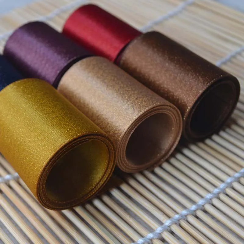 (100 ярдов/рулон) широтная Золотая пряжа атласная лента свадебная декоративная для