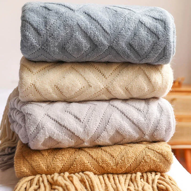 

Blanket for Beds Nordic Knitted Sofa Blankets Photo Props Air Condition Tassel Throw Blankets Plaid on the Bed Sofa Chunky Throw