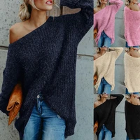 sexy off shoulder knitted sweater women solid loose flare sleeve pullover jumpers female mink cashmere sweater gift for women