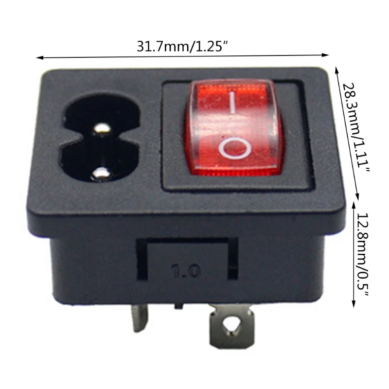 

Inlet Socket ON-OFF Red Light Rocker Switch 250V 2.5A Computer Amplifier