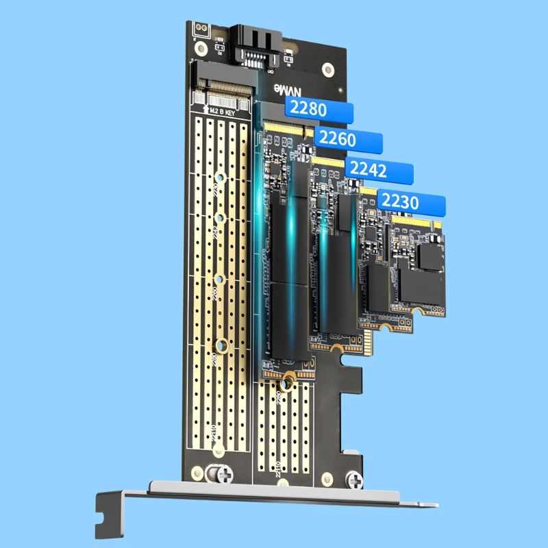 

Dual M.2 PCIE Adapter for SATA / PCI-E X4 to NVMe Dual M.2 SSD Expansion Card