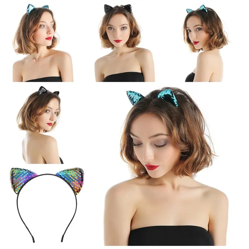 

Female Girl Accessories Sexy Headband Multicolor Shooting Stage Modeling Shiny Glitter Cat Ears Headband Halloween