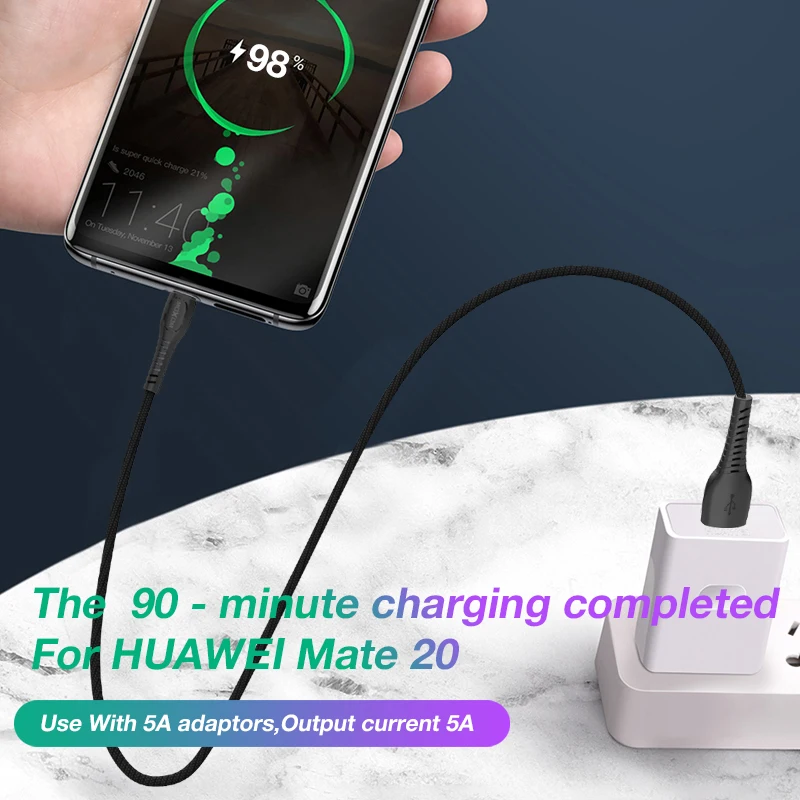 Кабель MOXOM 5A USB Type C для Huawei Mate 20 P30 P20 Pro Lite мобильный телефон шнур быстрой зарядки