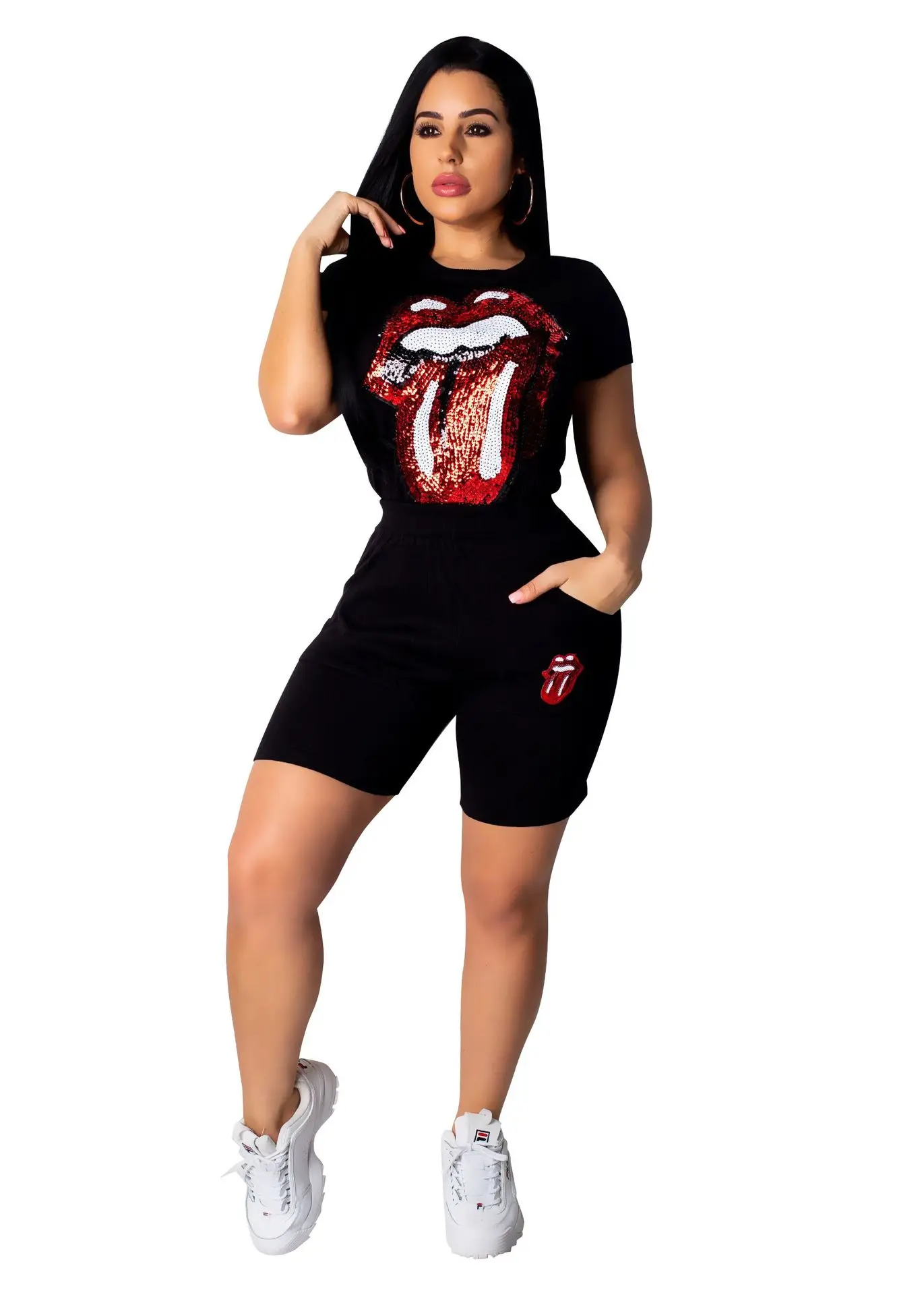 Новинка женский летний комплект из 2 предметов с блестками футболка пуловер +