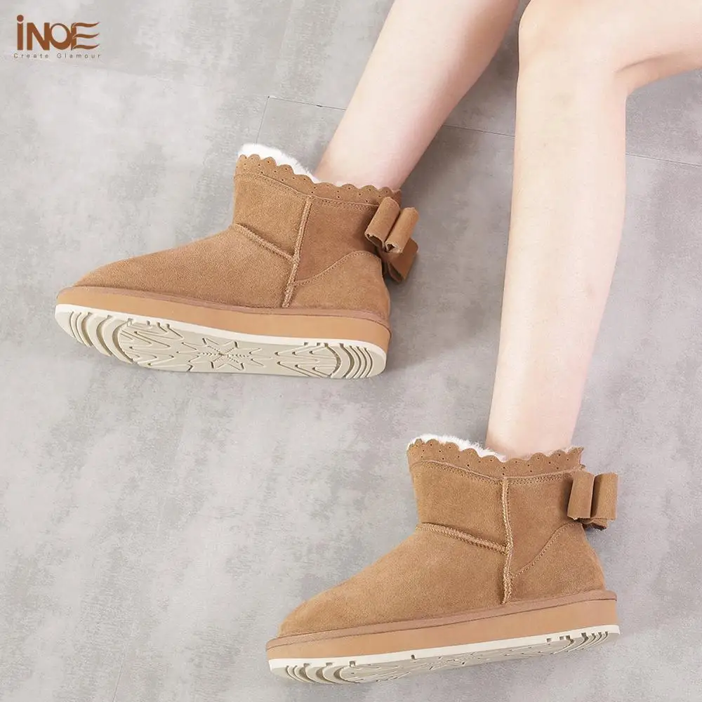 INOE 2018 Новое поступление женские ботильоны из коровьей замши зимние ботинки с