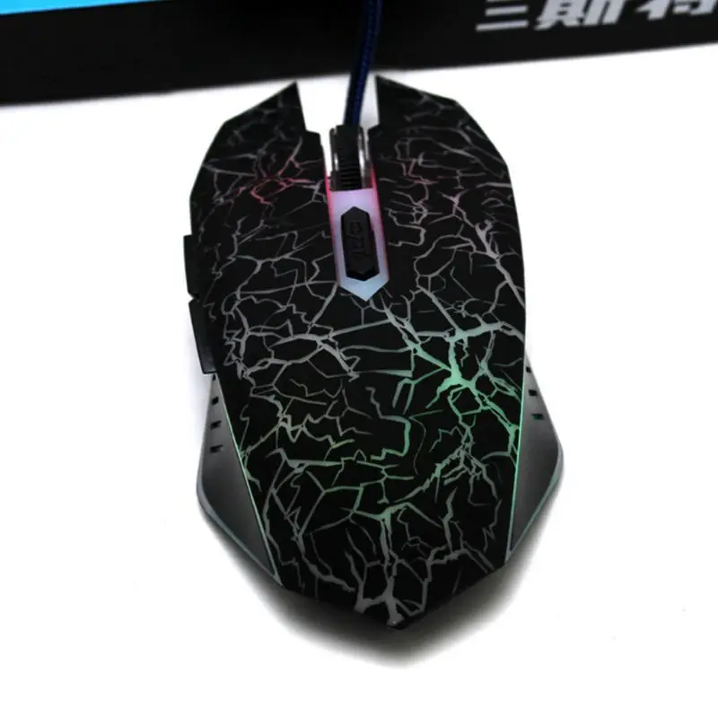 Проводная игровая мышь с трещинами эргономичная USB светящаяся 2400 DPI для ноутбуков