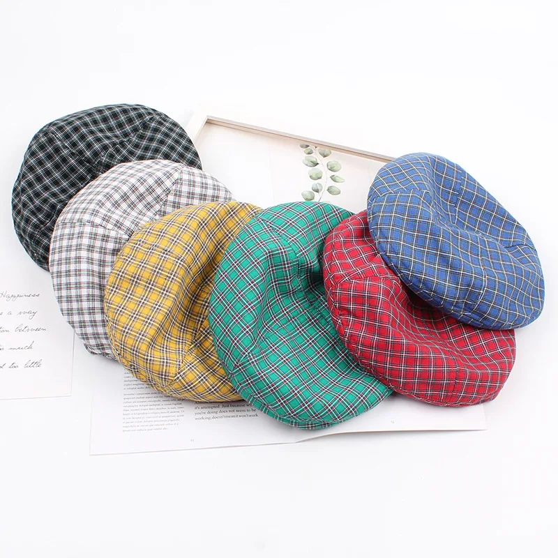

Women Hat Female Summer Korean Version Wild Fashion Plaid Painter Hat Small Fresh Art and Simple Student Outing Beret Caps