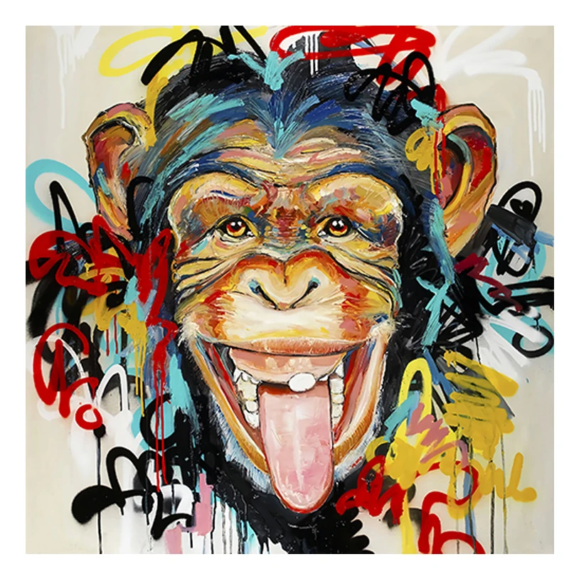

Graffiti Street Art Abstract Cute Monkey Canvas Painting Posters and Prints Cuadros Wall Art Picture for Living Room