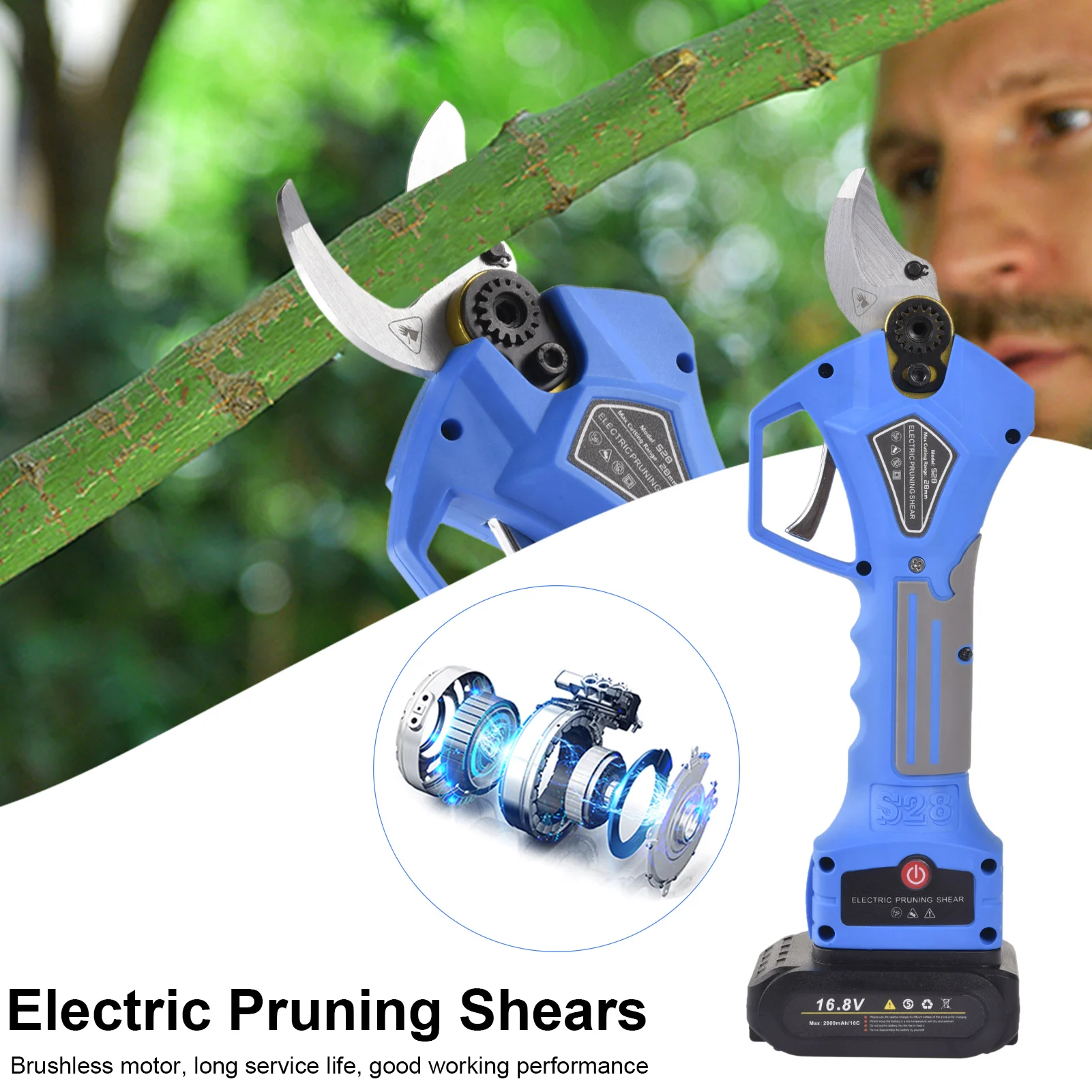 

Professional Cordless Electric Pruning Shears With 2PCS Backup 2Ah Lithium Battery Powered Tree Branch Pruner1.Inch Adjustable