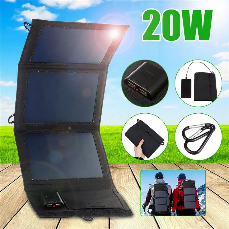 

Folding Solar Panel 20W 5V Dual USB Solar Charger Portable Solar Battery Charger Solar Cell Panels for Phones Tablets Outdoor