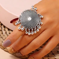 vintage tibetan silver color finger rings for women bohemian big round wedding band ring adjustable party festival jewelry