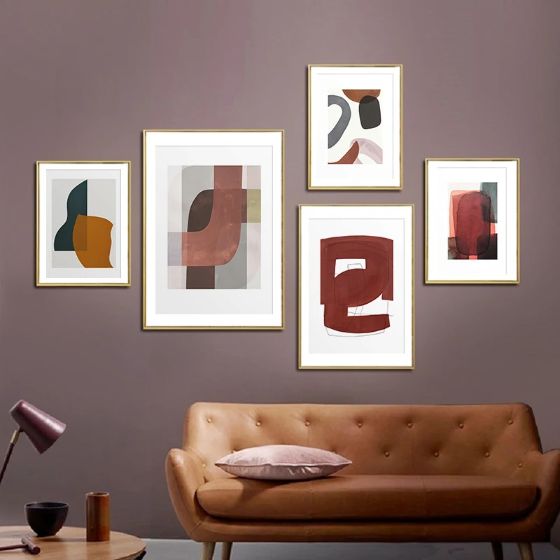 

Burnt Orange Abstract Geometric Color Block Poster Mid Century Canvas Painting Prints Modern Wall Art Pictures Living Room Decor