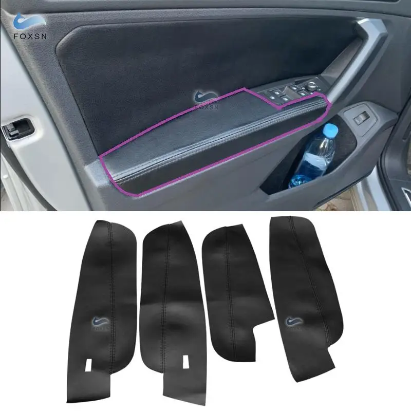 

For VW Tiguan 2017 2018 2019 4pcs Microfiber Leather Interior Door Handle Armrest Panel Cover Protective Trim