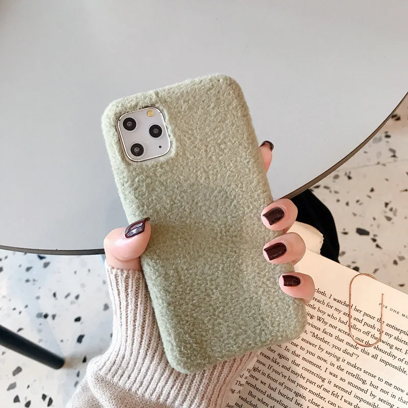 Для iPhone 11 Pro Max 7 8 6 6s Plus X XR XS чехол Мягкая теплая шерстяная плюшевая Противоударная