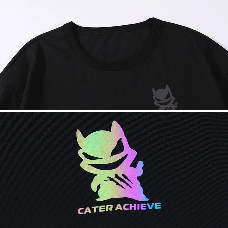 

Summer Man T Shirts Funny Devil Colorful Reflections Cotton Hip Hop Streewear Vintage Man Tshirts Oversize Tops Loose Tees New