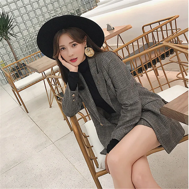 

Real shot spring and autumn suit women's 2020 new fashion Korean style slim plaid suit