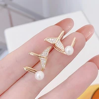 exquisite cute tiny fish tail women earrings elegant pave zircon ear bone clip fine jewelry pendant accessroeis bijoux present