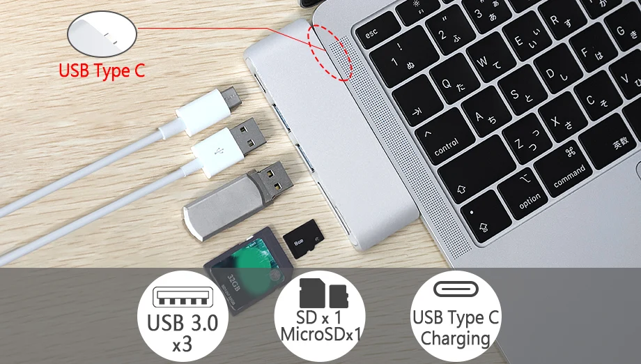 5 в 1 USB-C адаптер с 2 USB 3,0 портами Micro SD устройство для чтения памяти type-C USB 3,0 концентратор для нового Macbook Pro Air A1932/retina 12