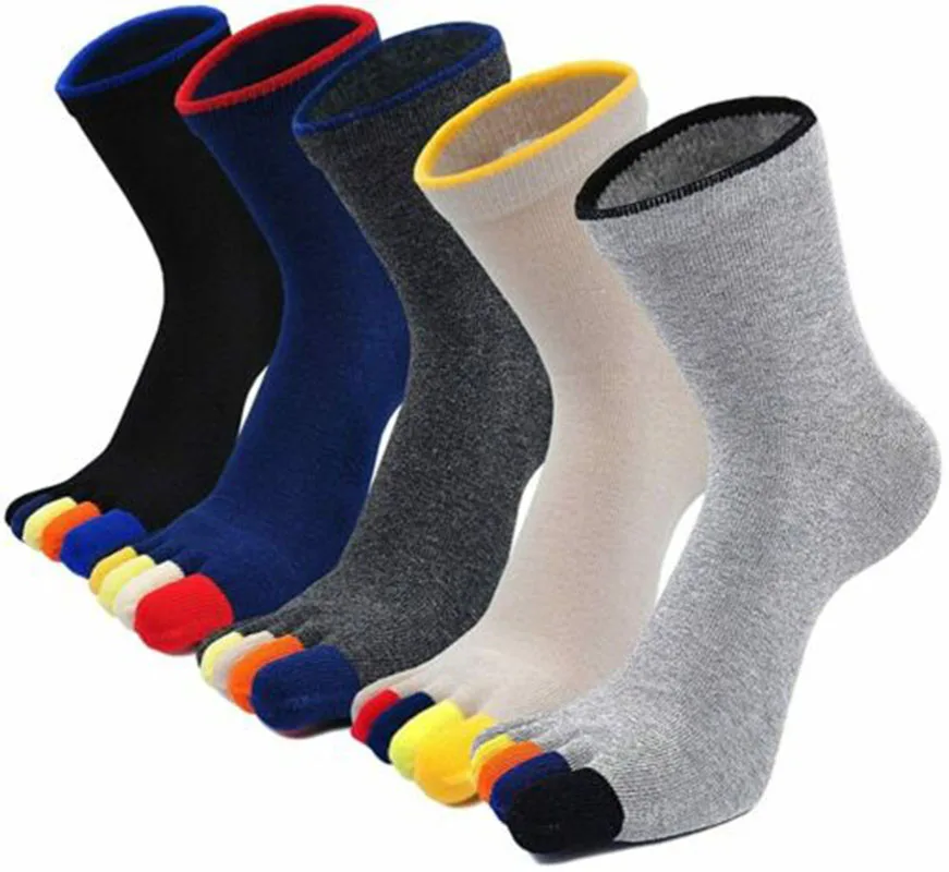 

5 Pairs Autumn Winter Men's Five Finger Socks Mid-Tube Colorful Toes Happy Socks Casual Warm Anti Friction Deodorant Calcetines