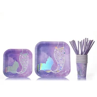 62pcs mermaid themed baby first birthday disposable party tableware set paper kids baby shower decorations mermaid plates cups