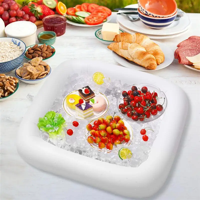 Hemoton 3PCS Inflatable Serving Bar Drinking Salad Buffet Cooler for Beach BBQ Picnic Pool Party (White) | Дом и сад